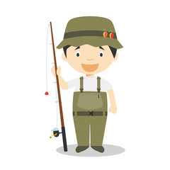 Sports cartoon vector illustrations: Fishing