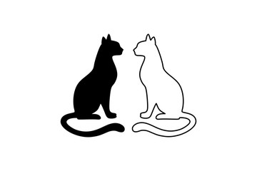 Cat Silhouette isolated on white background. Flat Vector Illustration