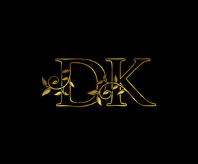 Golden D, K and DK Luxury Letter Logo Icon 