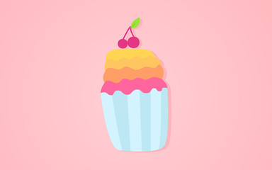 Cake flat icon, sweet pastries vector illustration on a pink background