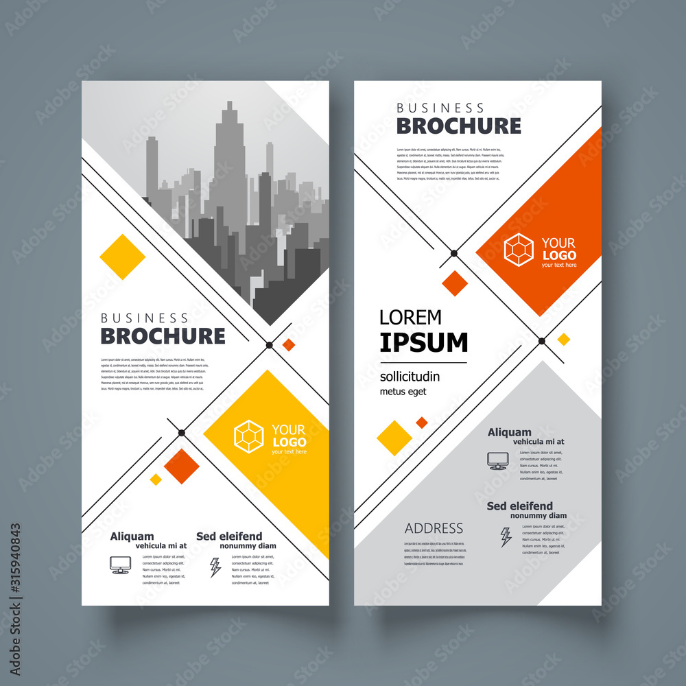 Wall mural flyer set brochure design template header cover stripes lines theme yellow color