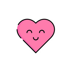 Happy pink heart flat vector icon.Valentine's day icon.Cute heart illustration. Kawai heart.