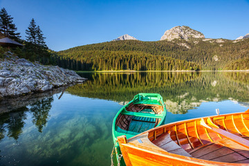Obraz premium Beautiful view of Black lake on sunny day. Location National park Durmitor, Montenegro, Europe.