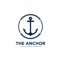 marine retro emblems logo with anchor and rope, anchor logo - vector © Mily Studio