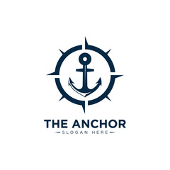 marine retro emblems logo with anchor and sailor compass, anchor logo - vector