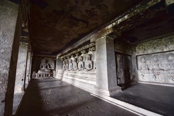 Buddhist Statues Inside Cave No. 12 of the Ellora Caves
