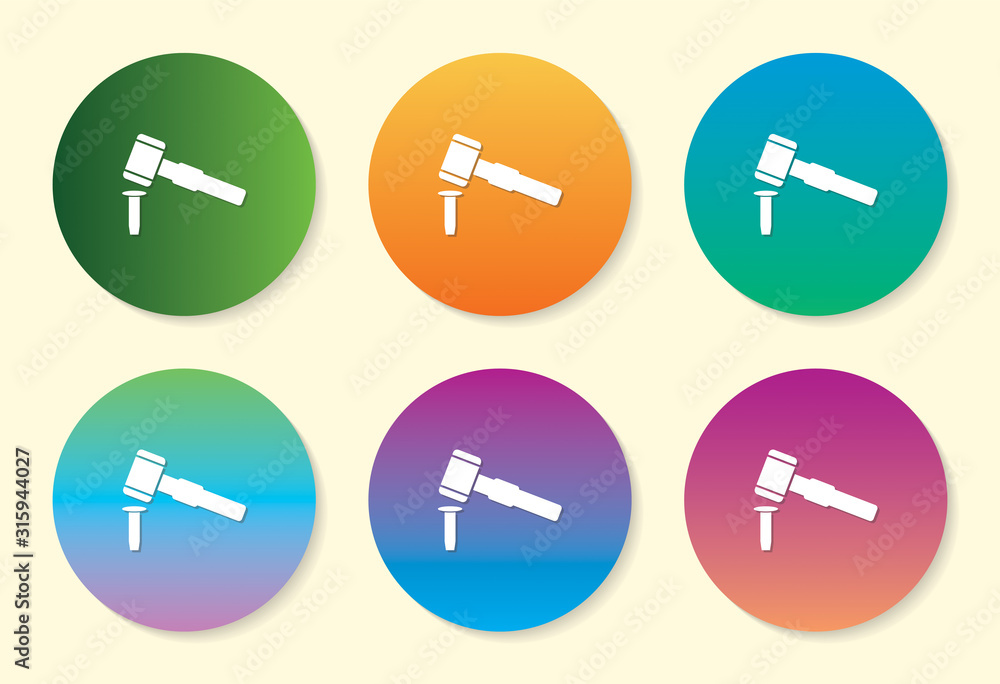 Poster hammer & chisel six color gradient icon design.