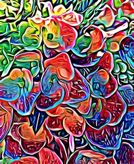 ILLUSTRATION ABSTRACT NATURAL TEXTURE BACKGROUND. Close up of Colorful flowers blooming in garden plant park. Tropical trees floral and green leaves for wallpaper pattern backdrop graphic decor design