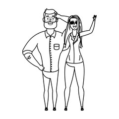 young man bearded with rude woman characters