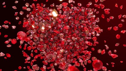 The sign of the heart is gathered together from red diamonds. 3D - Powered by Adobe