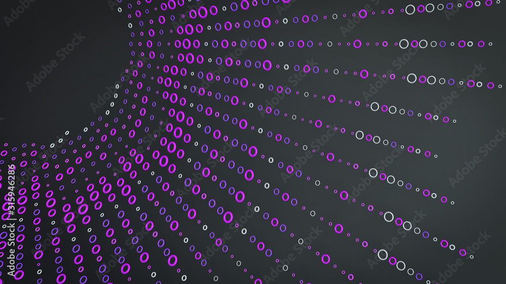 Aufkleber 3d render abstract radial composition with pattern of purple and white toruses.