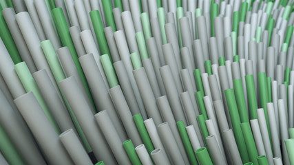 3d render abstract radial composition with pattern of green and white tubes.