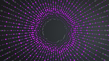 3d render abstract radial composition with pattern of purple and white toruses.