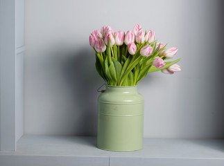 bouquet of Pink tulips in a floral shop