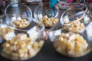 Verrine of pear foie gras and pine nuts
