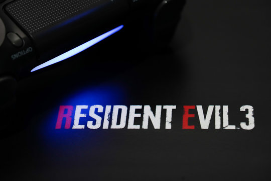 BANGKOK,THAILAND-JANUARY 16: View of Resident Evil 3 Nemesis Remake Logo with PS4 Joystick on January 16,2020.