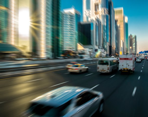 Artistic motion blur of traffic in Dubai centre