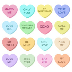 vector collection of colored valentines hearts on white background