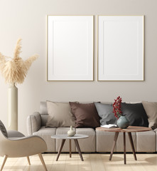 Poster mock up in modern home interior background, 3d render