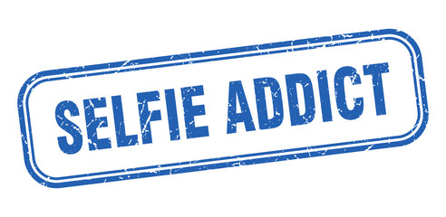 selfie addict stamp. selfie addict square grunge blue sign