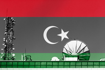 3D illustration Telecommunications in countries with the flag of Libya
