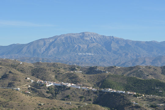 Landscape of Benaque and mountains a sunny day