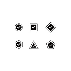 CHECK logo icon icon in the form of a circle, square, hexagon, triangle, rectangle, and pentagon.