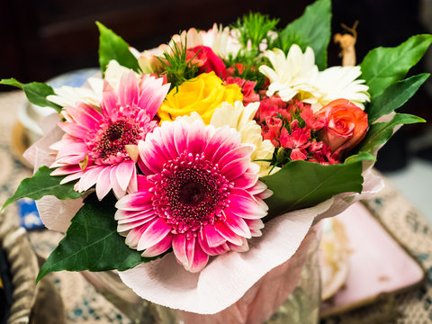 bouquet with fresh and colorful flowers, to be given away