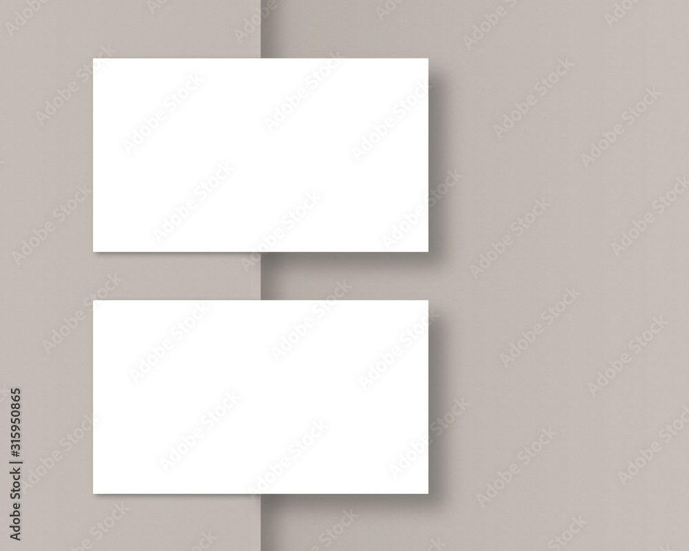 Poster mockup of two horizontal business cards. business card mockup with soft shadow. mockup scene. top vi