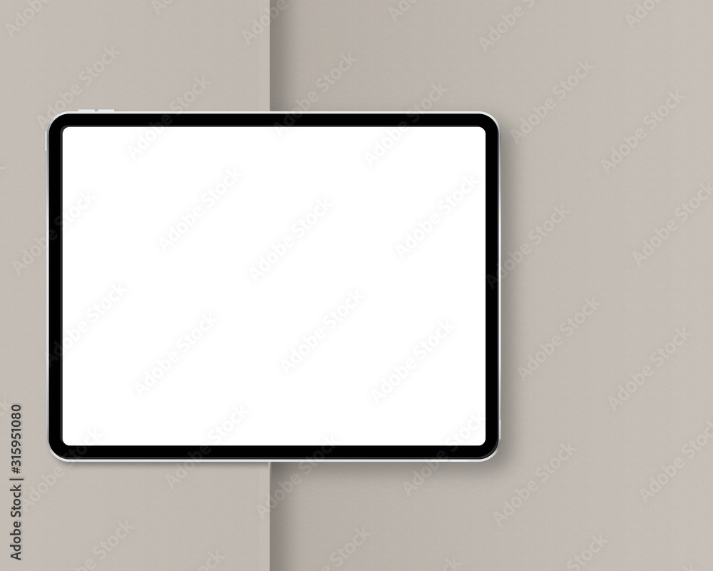 Poster modern tablet with blank white screen. horizontal tablet mockup with soft shadow. top view. photo mo