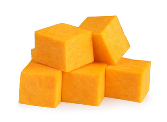 pile of pumpkin pieces on a white background