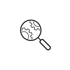 Data analytics line icon. Magnifying glass and gears.