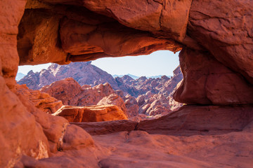 Natural Arch window in Valley of Fire State park, Nevada