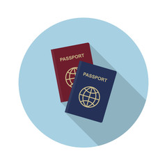 Passport flat icon in two colors of blue and red.