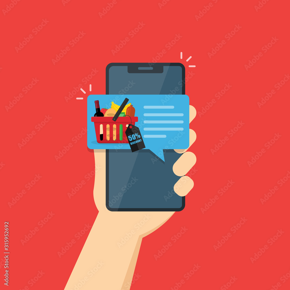 Poster a message or notification for regular customers on the mobile phone screen about discounts on produc