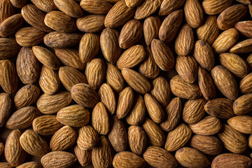 Whole organic almond nuts top view
