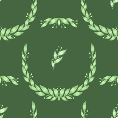 Cute botanical floral seamless pattern background with bouquets of hand drawn rustic green leaves branches, digital arrangements for wedding, baby shower, spring design.