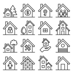 House Icons Set on White Background. Line Style Vector