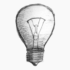 A sketch of light bulb drawn by hand. An isolated element on a white background. Can be used as a logo or idea. Vector eps illustration.