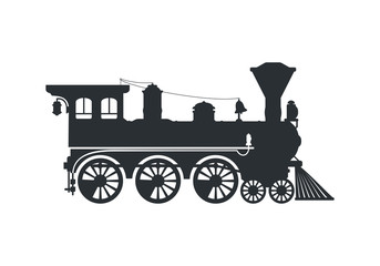 Vintage silhouette steam locomotive in retro style © OWLISKO DESIGN