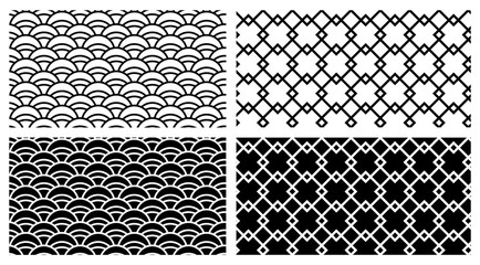 geometric seamless ornamental vector patterns. Creative monochrome textures