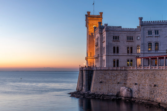 triest miramare castle at sunset