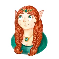 Cartoon dwarf woman potrait. Game character digital illustration