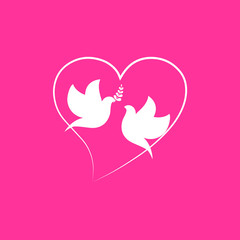 Dove logo design concept with  heart shape vector. Bird logo template. Icon symbol. Illustration.
