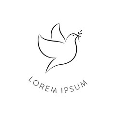 Logo design with Peace dove and olive branch. Flat line design style vector illustrations