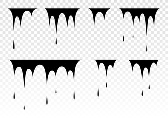 Dripping Paint Set. Dripping liquid. Paint flows. Current paint, stains. Current drops. Set of snow icicles. Melting icicles. 