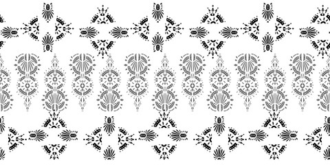 Ikat pattern etnic indian ornamental black and white illustration. Navajo motif texture ornate  design for surface print.