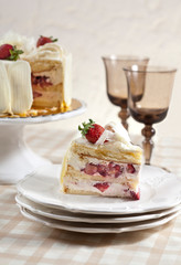 strawberry cake on table in love celebration