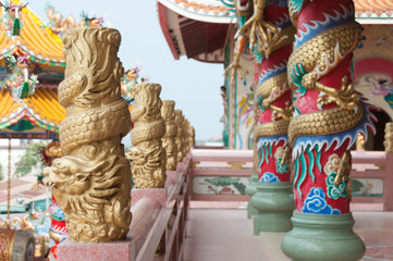 Fototapeta premium Golden dragon pillar on the Joss house.Beautiful Corridor In Chinese Temple.