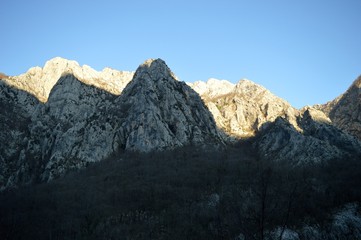 great mountains and shadows, in winter